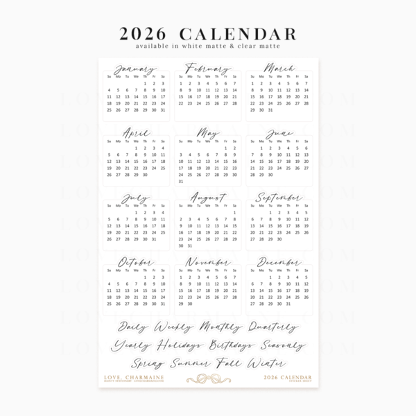 Script: 2026 Calendar